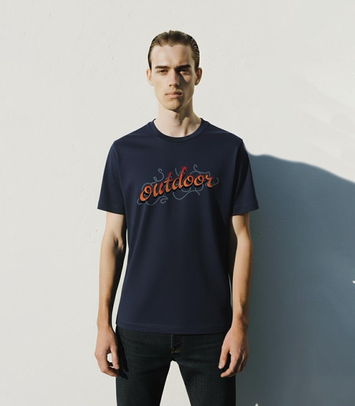 abcbdb0f-142a-4313-bf07-38854067a698 Navy Blue Graphic Crew Neck T-shirt - Image 1