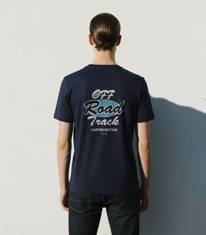 ac016324-5e16-4b97-a723-95ec3bfe6b81 Navy Blue Graphic Crew Neck T-shirt - Image 1